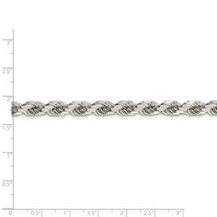 Cadena de cuerda pulida con talla de diamante de 7 mm de plata de ley