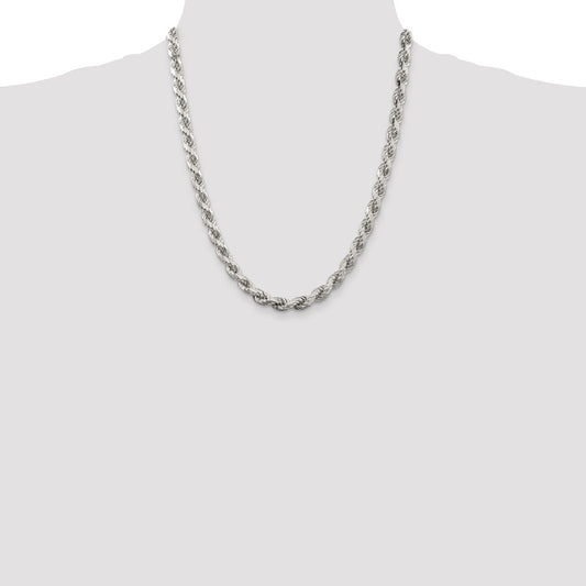Sterling Silver 7mm Diamond-cut Polished Rope Chain