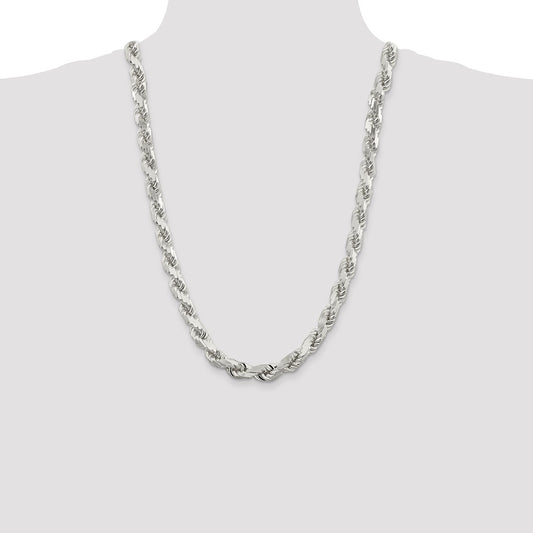 Sterling Silver 10.25mm Diamond-cut Rope Chain