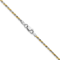 Cadena de cuerda con corte de diamante de 1,85 mm de plata de ley y vermeil