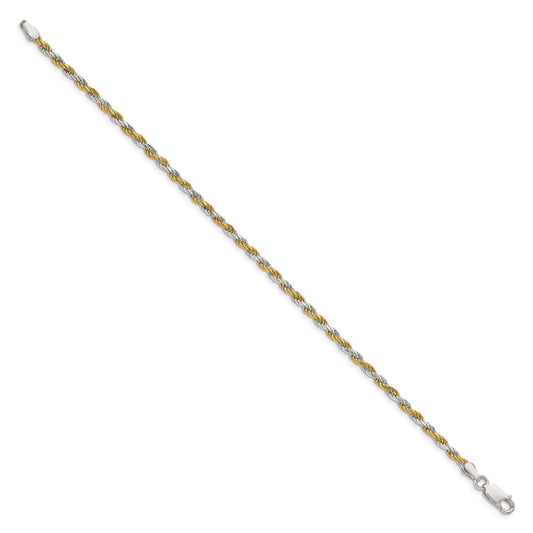Cadena de cuerda con corte de diamante de 2,5 mm de plata de ley y vermeil