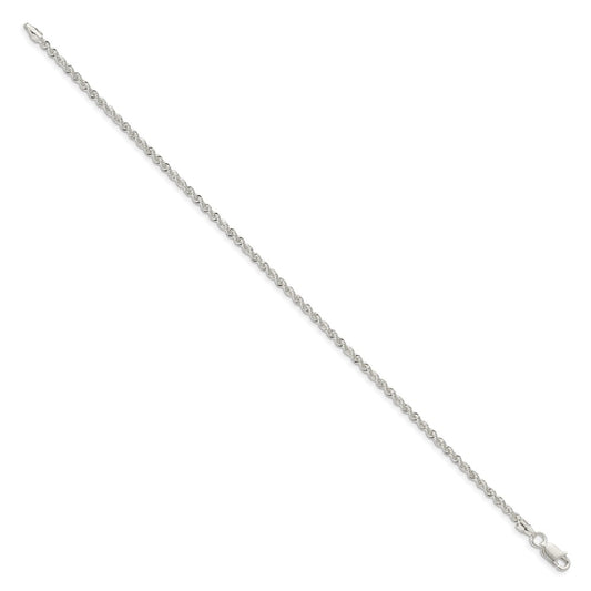 Cadena de cuerda maciza de plata de ley de 2,3 mm