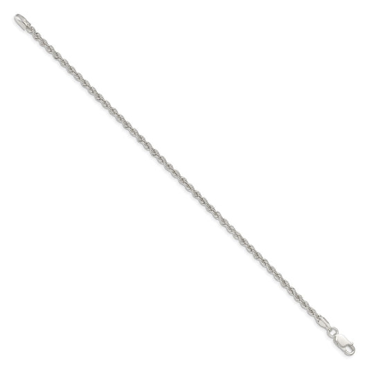 Cadena de cuerda maciza de plata de ley de 2,5 mm