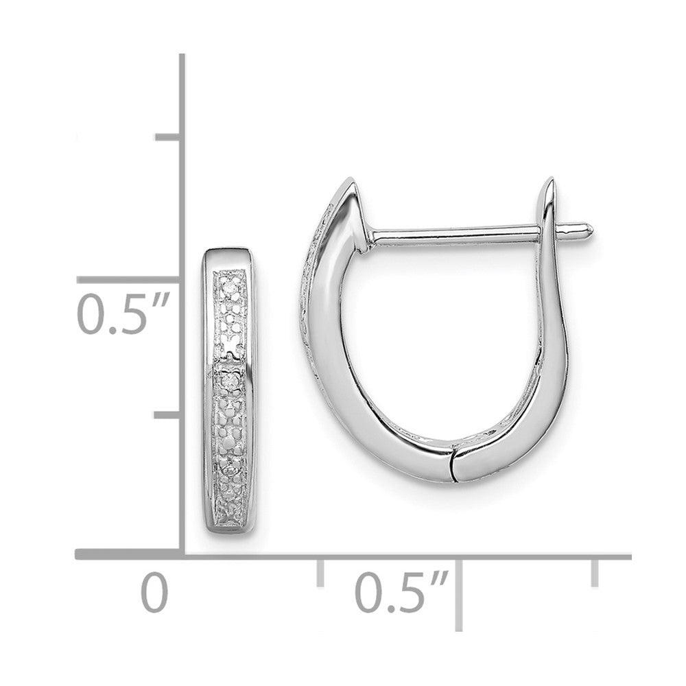 Rhodium-plated Sterling Silver Diamond Hinged Hoop Earrings