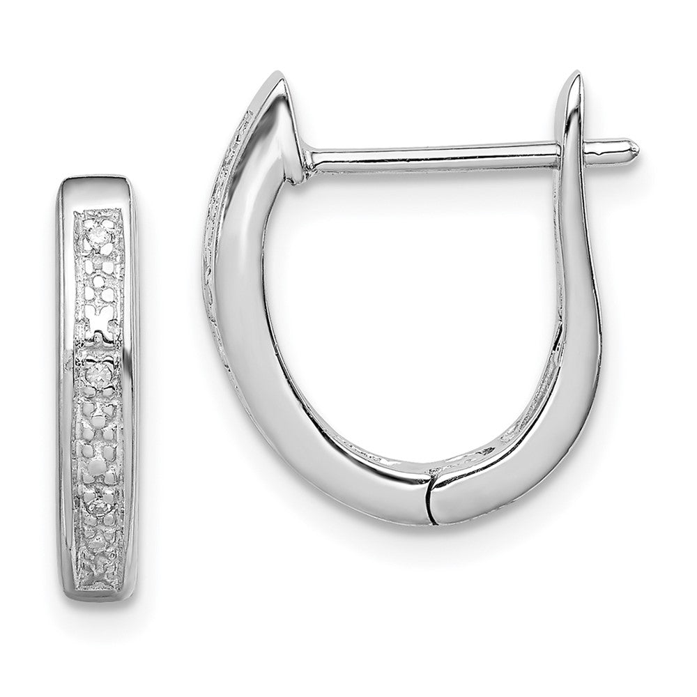 Rhodium-plated Sterling Silver Diamond Hinged Hoop Earrings