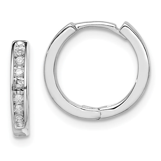 Rhodium-plated Sterling Silver Diamond Huggie Earrings