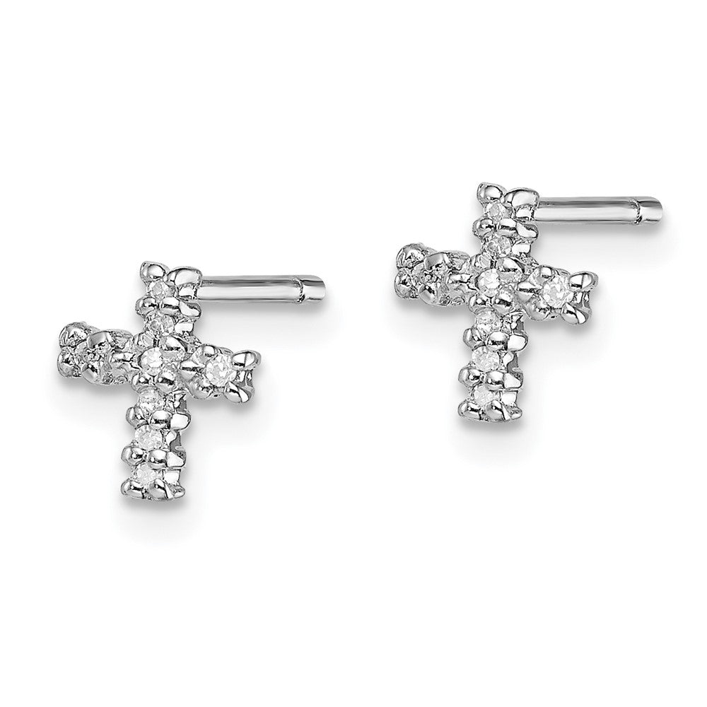 Rhodium-plated Sterling Silver Diamond Cross Post Earrings