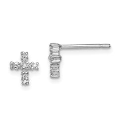 Rhodium-plated Sterling Silver Diamond Cross Post Earrings