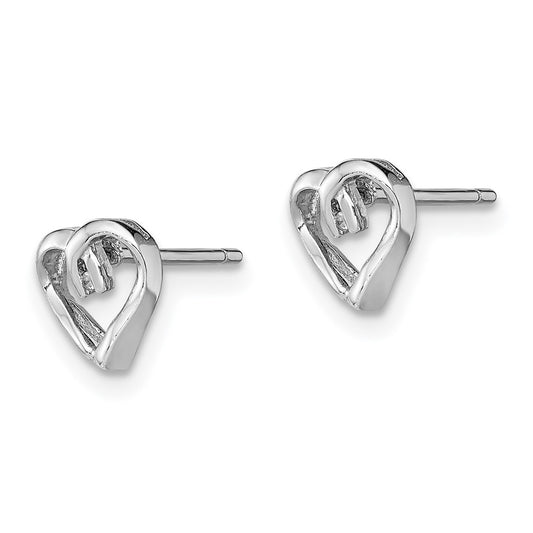 Rhodium-plated Sterling Silver Diamond Heart Post Earrings