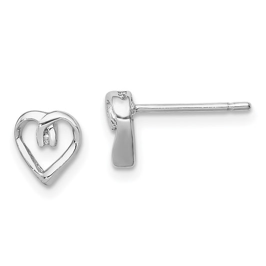 Rhodium-plated Sterling Silver Diamond Heart Post Earrings