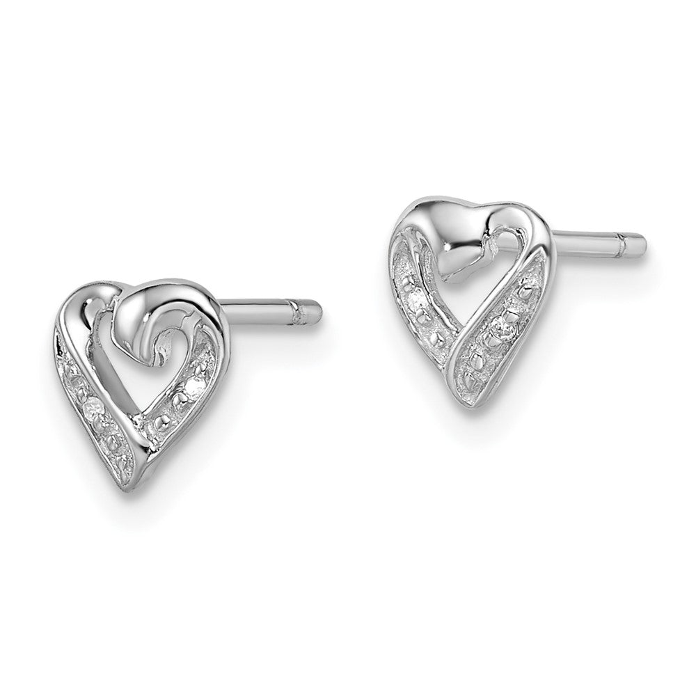 Rhodium-plated Sterling Silver Diamond Heart Post Earrings