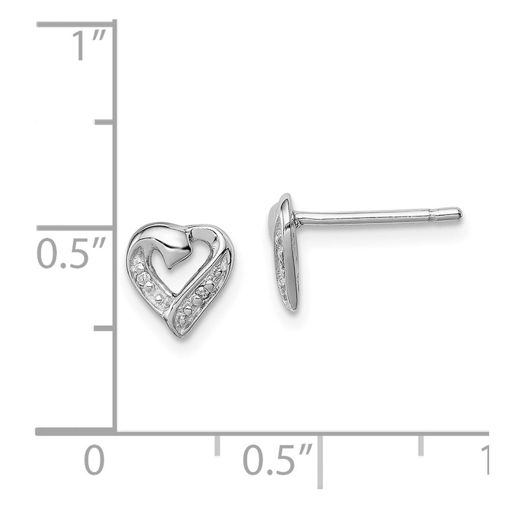 Rhodium-plated Sterling Silver Diamond Heart Post Earrings