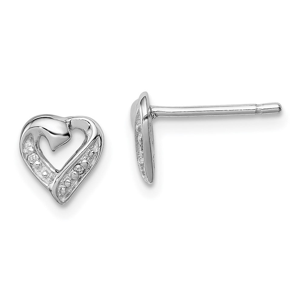 Rhodium-plated Sterling Silver Diamond Heart Post Earrings