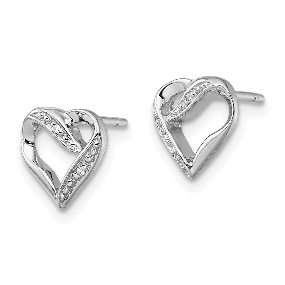 Rhodium-plated Sterling Silver Diamond Heart Post Earrings