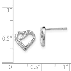 Rhodium-plated Sterling Silver Diamond Heart Post Earrings