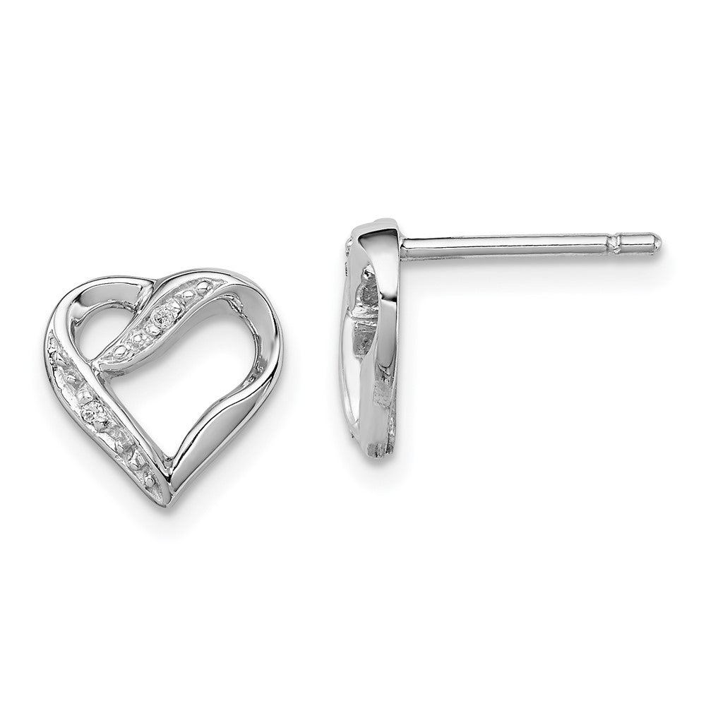 Rhodium-plated Sterling Silver Diamond Heart Post Earrings