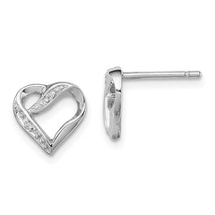 Rhodium-plated Sterling Silver Diamond Heart Post Earrings