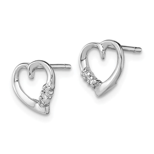 Rhodium-plated Sterling Silver Diamond Heart Post Earrings