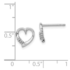 Rhodium-plated Sterling Silver Diamond Heart Post Earrings