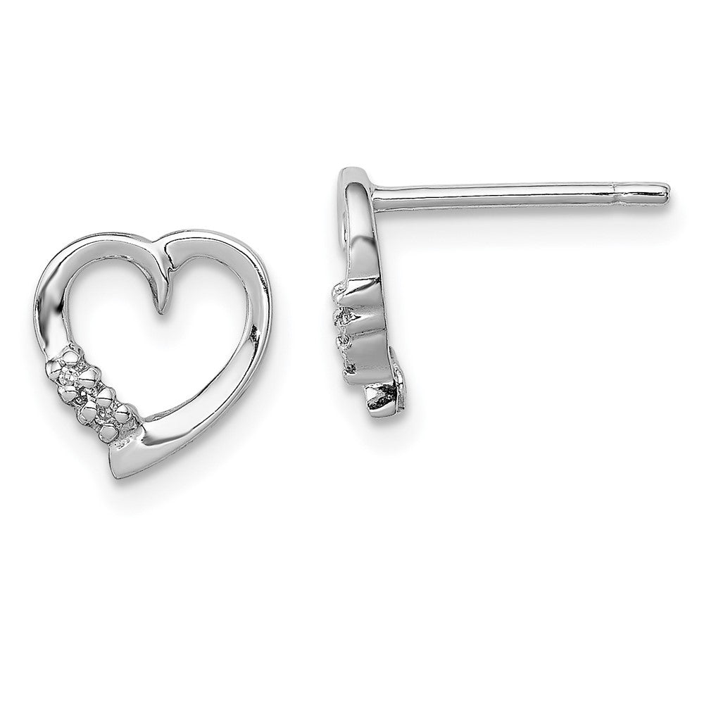 Rhodium-plated Sterling Silver Diamond Heart Post Earrings