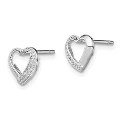 Rhodium-plated Sterling Silver Diamond Heart Post Earrings