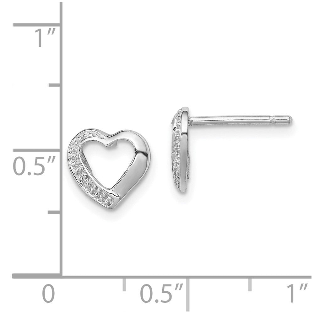 Rhodium-plated Sterling Silver Diamond Heart Post Earrings