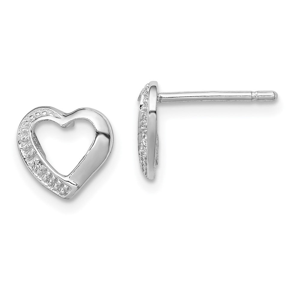 Rhodium-plated Sterling Silver Diamond Heart Post Earrings