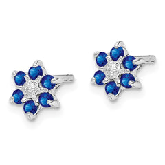 Rhodium-plated Sterling Silver Sapphire & Diamond Post Earrings