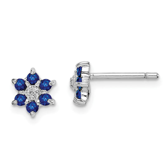 Rhodium-plated Sterling Silver Sapphire & Diamond Post Earrings
