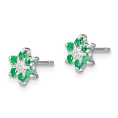 Rhodium-plated Sterling Silver Emerald & Diamond Post Earrings