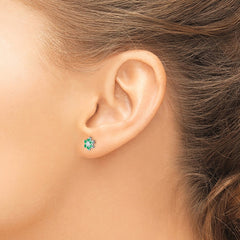 Rhodium-plated Sterling Silver Emerald & Diamond Post Earrings