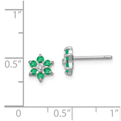 Rhodium-plated Sterling Silver Emerald & Diamond Post Earrings