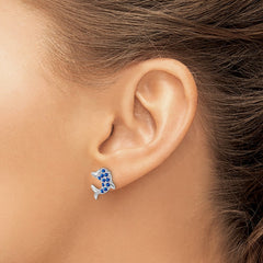 Rhodium-plated Sterling Silver Sapphire & Diamond Dolphin Post Earrings