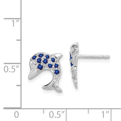 Rhodium-plated Sterling Silver Sapphire & Diamond Dolphin Post Earrings