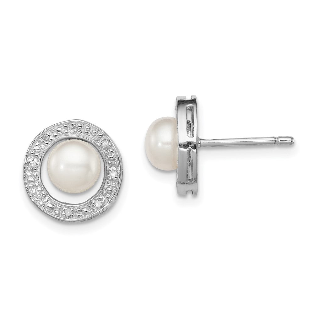 Rhodium-plated Sterling Silver 6mm FWC Pearl & Diamond Post Ear