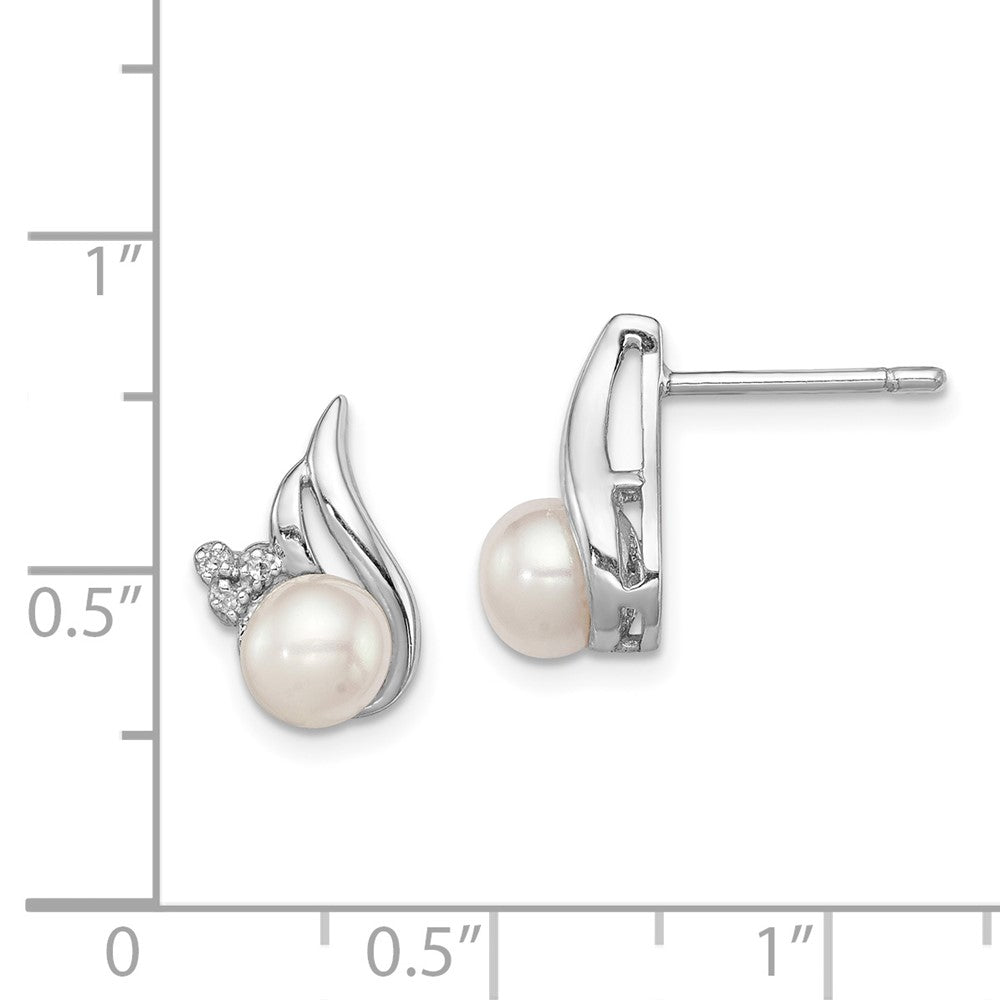 Rhodium-plated Sterling Silver 6mm FWC Pearl & Diamond Post Ear