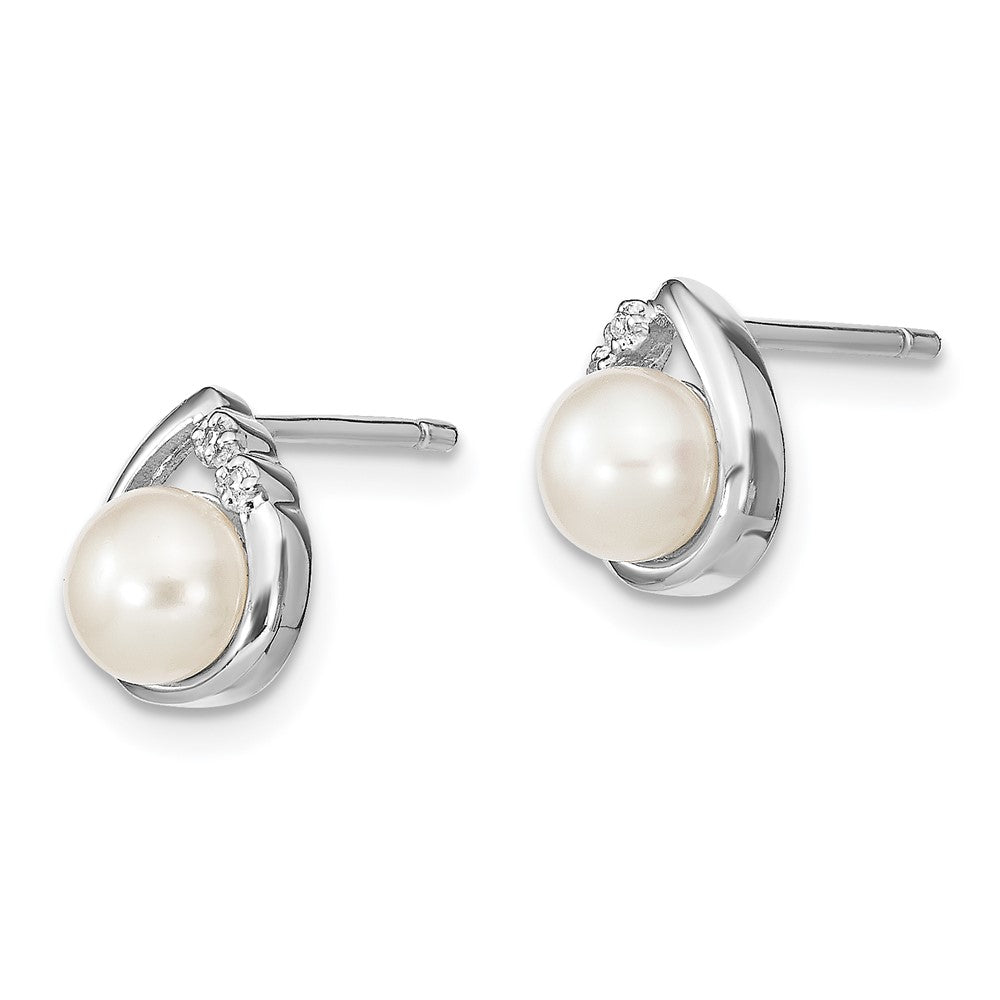 Rhodium-plated Sterling Silver 5mm FWC Pearl & Diamond Post Ear