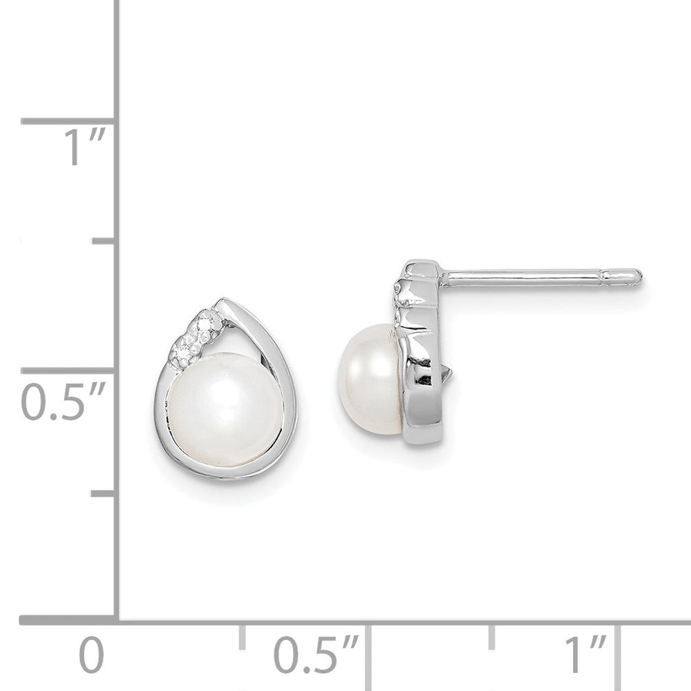 Rhodium-plated Sterling Silver 5mm FWC Pearl & Diamond Post Ear