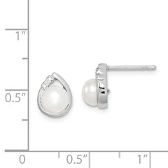 Rhodium-plated Sterling Silver 5mm FWC Pearl & Diamond Post Ear