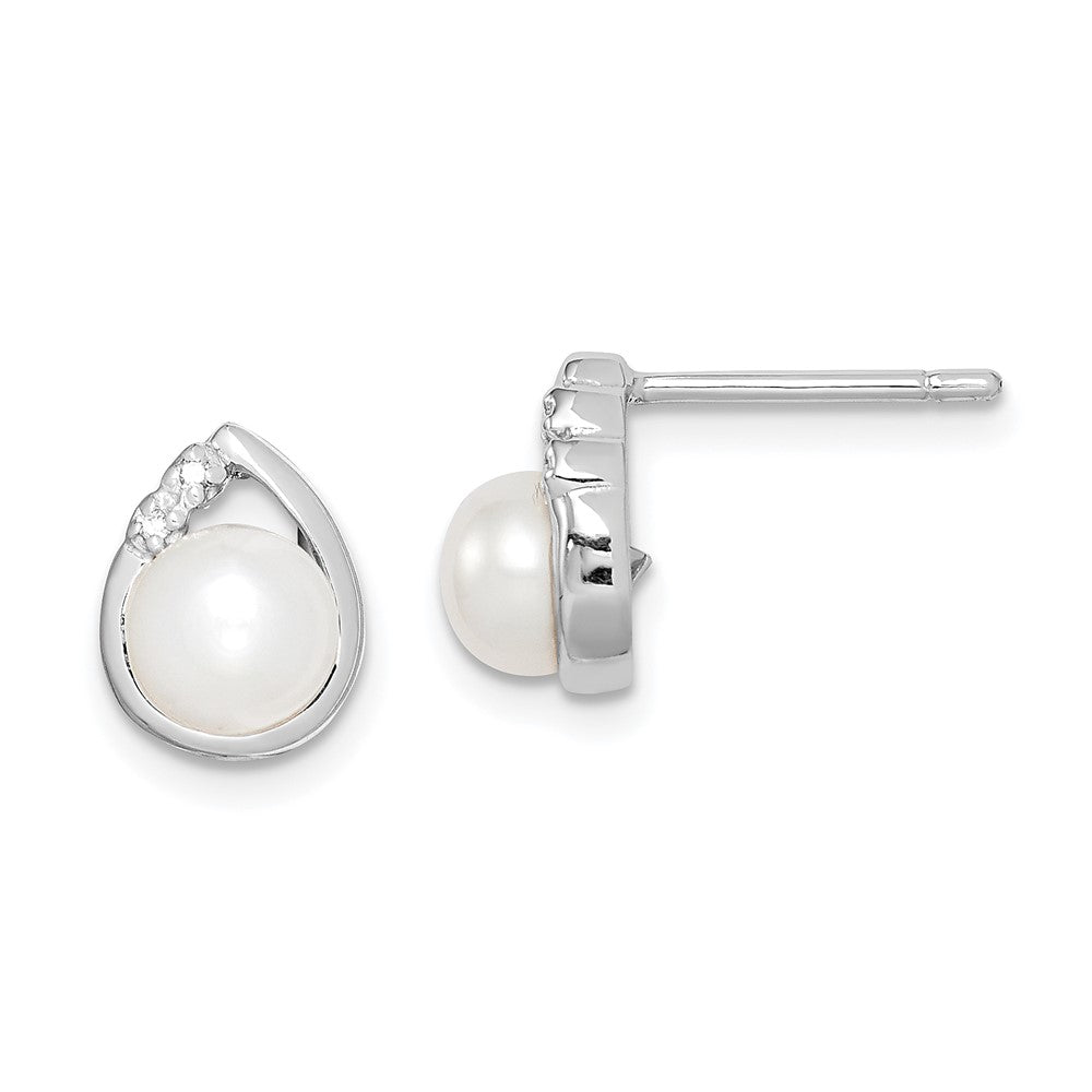 Rhodium-plated Sterling Silver 5mm FWC Pearl & Diamond Post Ear