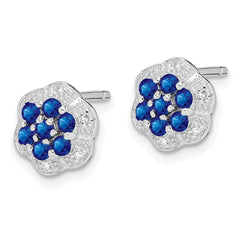 Rhodium-plated Sterling Silver Sapphire & Diamond Post Earrings