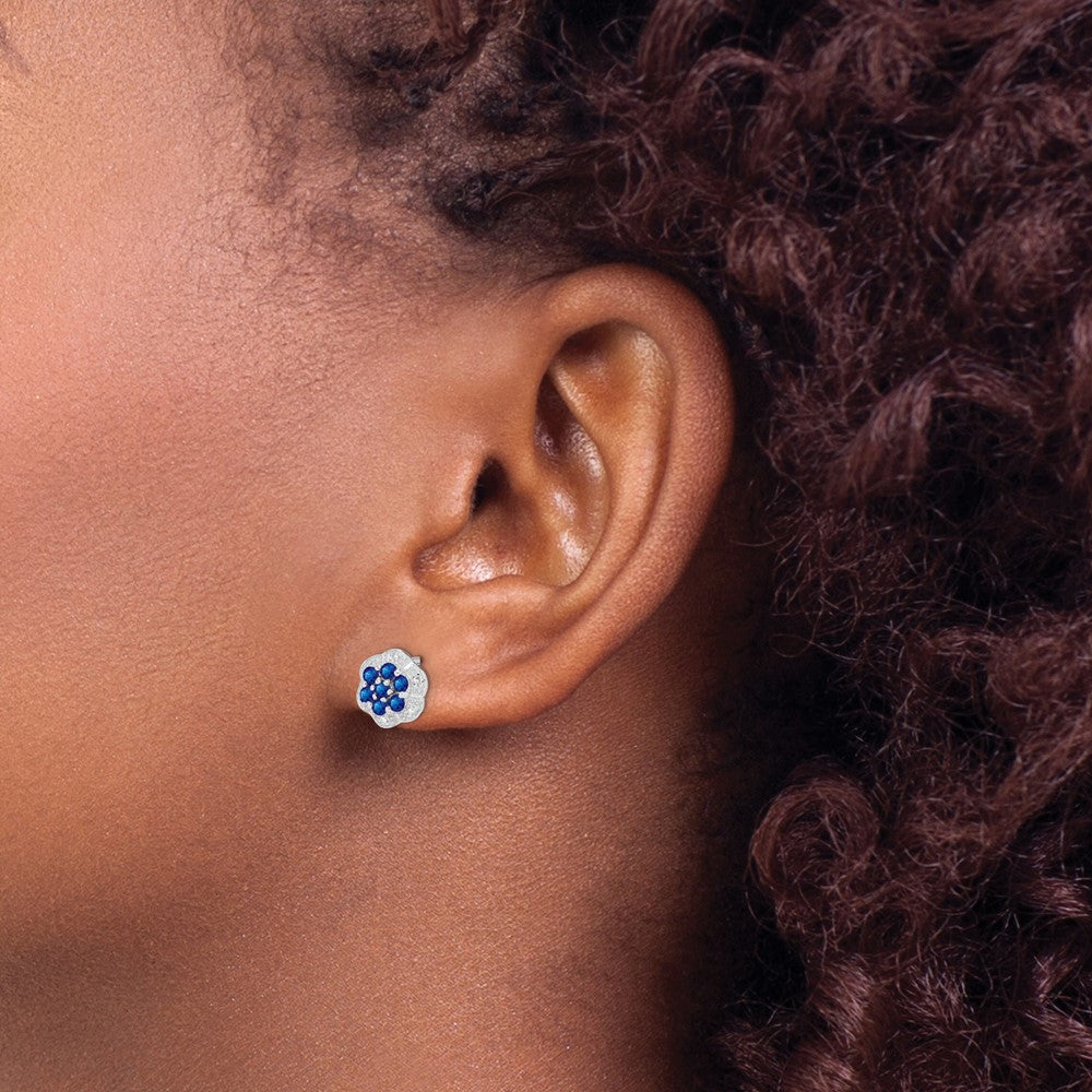 Rhodium-plated Sterling Silver Sapphire & Diamond Post Earrings