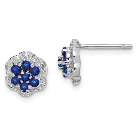 Rhodium-plated Sterling Silver Sapphire & Diamond Post Earrings