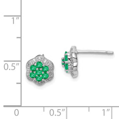 Rhodium-plated Sterling Silver Emerald & Diamond Post Earrings