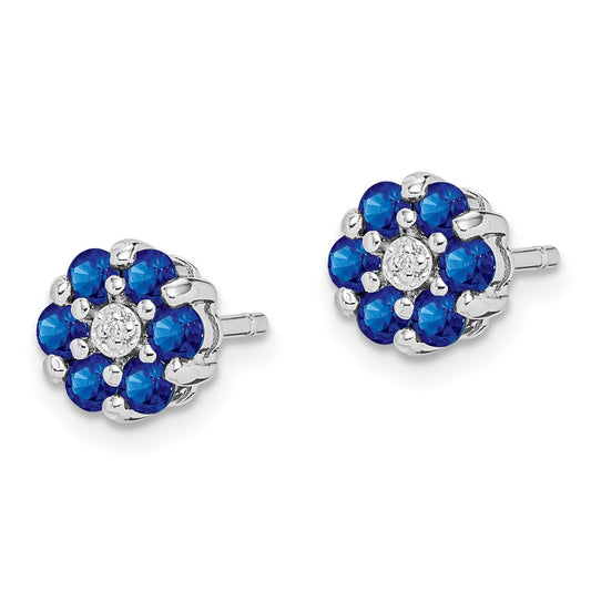 Rhodium-plated Sterling Silver Sapphire & Diamond Post Earrings