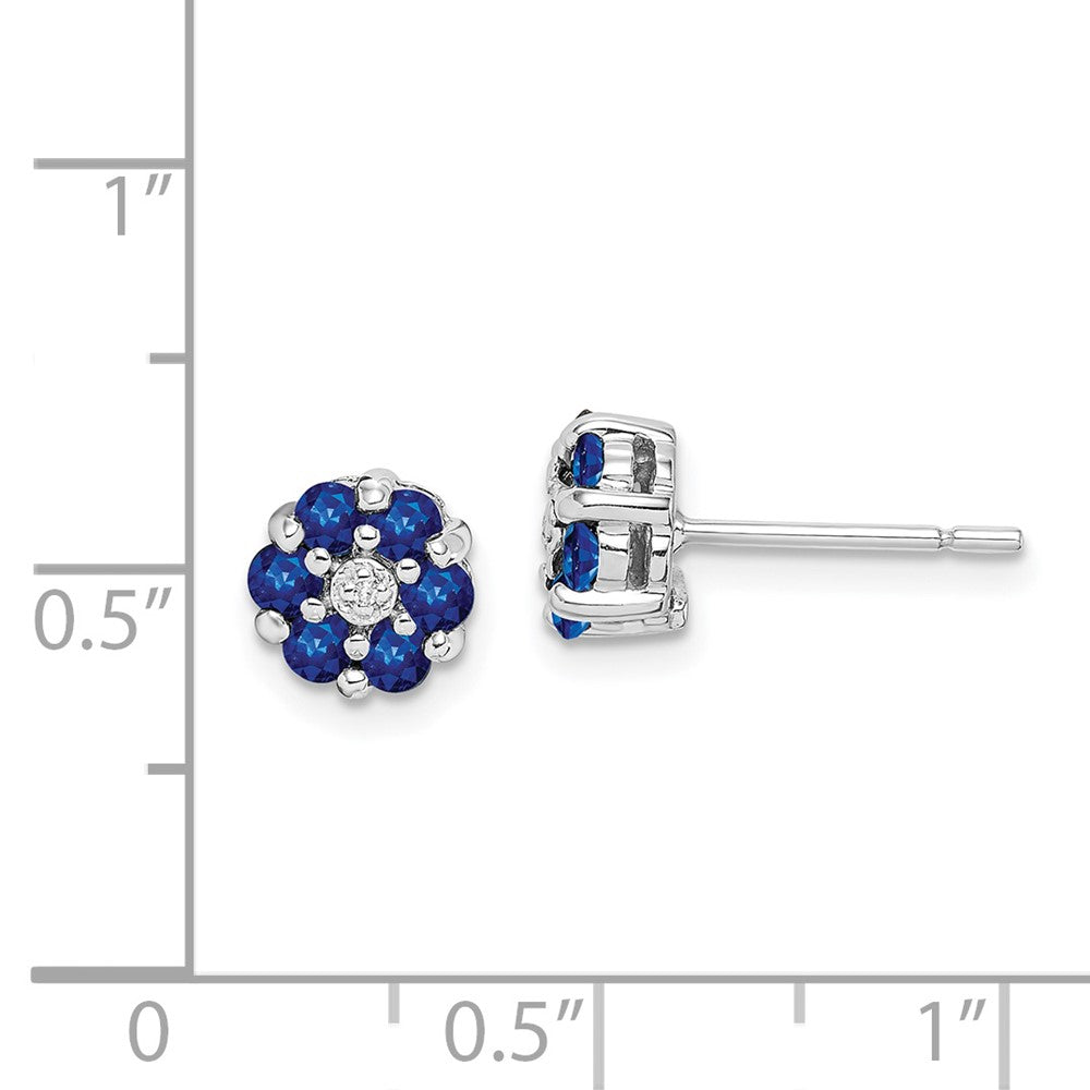 Rhodium-plated Sterling Silver Sapphire & Diamond Post Earrings