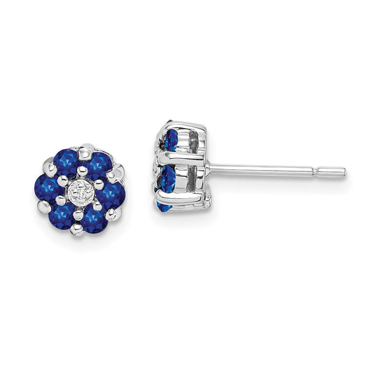 Rhodium-plated Sterling Silver Sapphire & Diamond Post Earrings