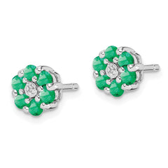 Rhodium-plated Sterling Silver Emerald & Diamond Post Earrings