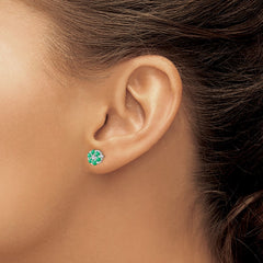 Rhodium-plated Sterling Silver Emerald & Diamond Post Earrings