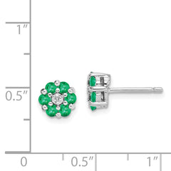 Rhodium-plated Sterling Silver Emerald & Diamond Post Earrings